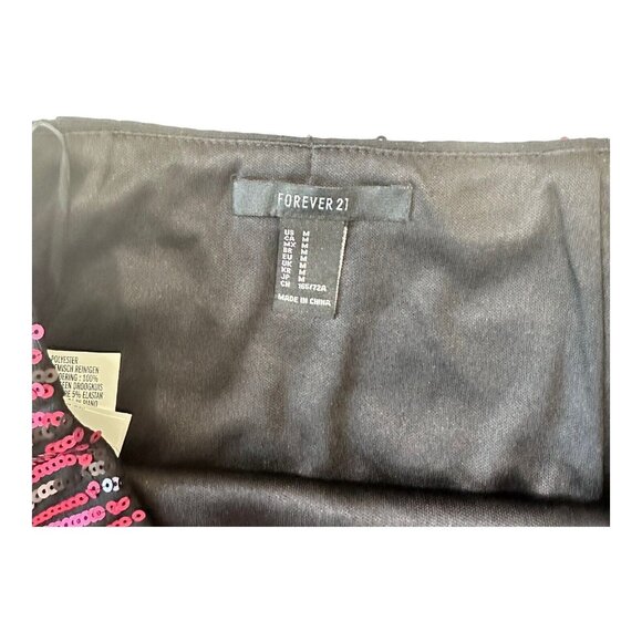Forever 21 Women Mini Skirt SZ M Black-Pink Sequined-Side Zip Cocktail-Party Nig - Picture 3 of 9